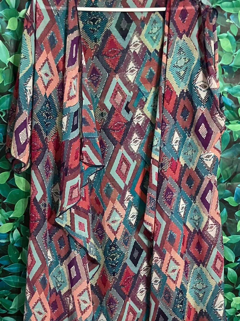 Boho Geometric Duster Kimono - Teal, Burgundy, Peach